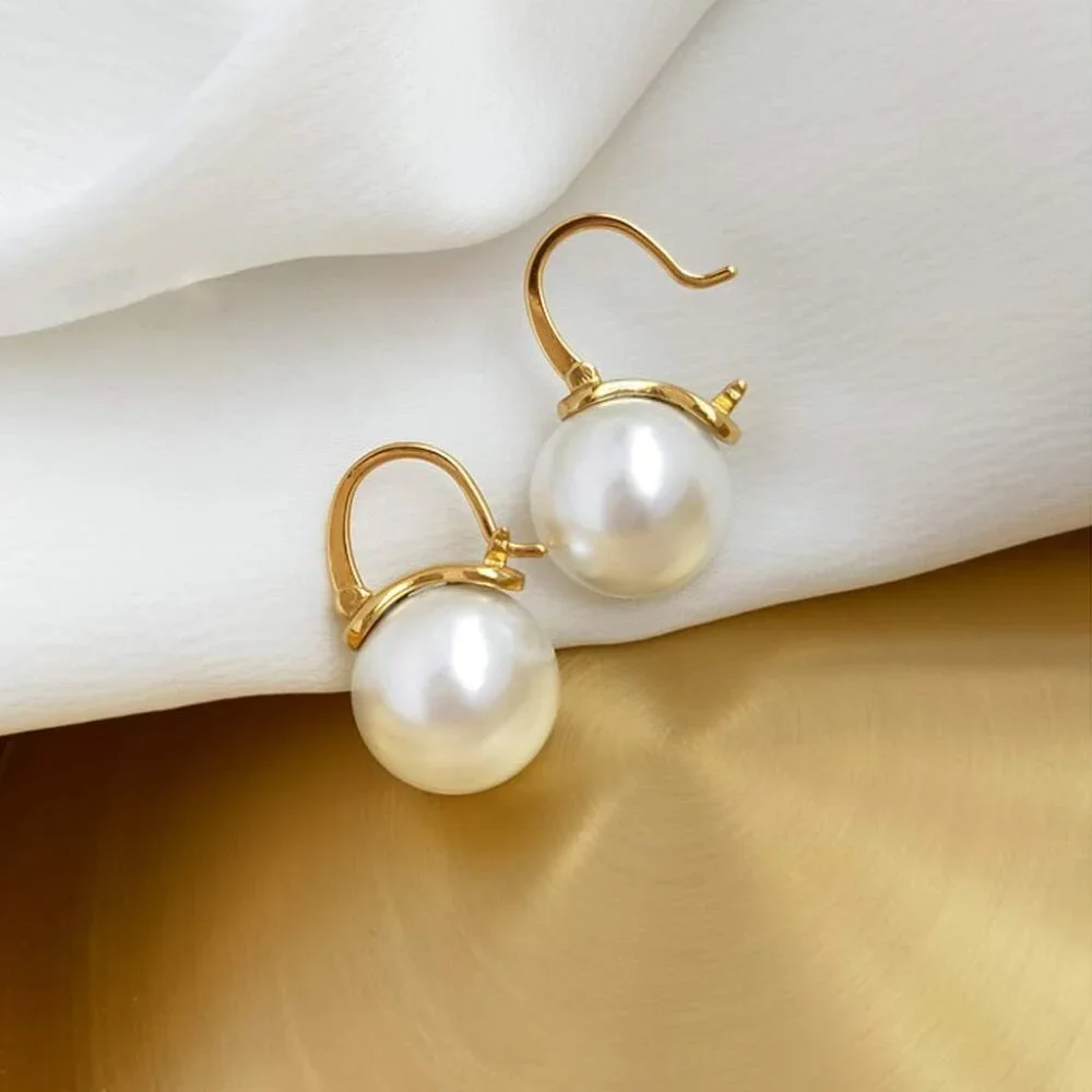 Elegant 925 Sterling Silver Pearl Drop Earrings Dangle Stud Gold Plated Earrings - Picture 5 of 7